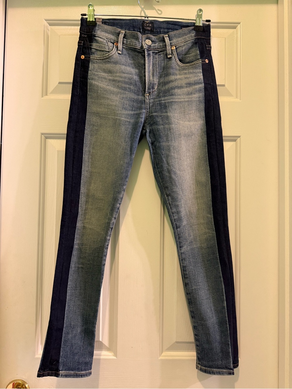 CofH Women’s Two-Tone Blue Denim Jeans with Side Panel Ankle Length